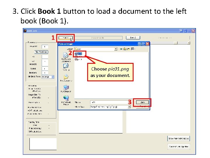 3. Click Book 1 button to load a document to the left book (Book