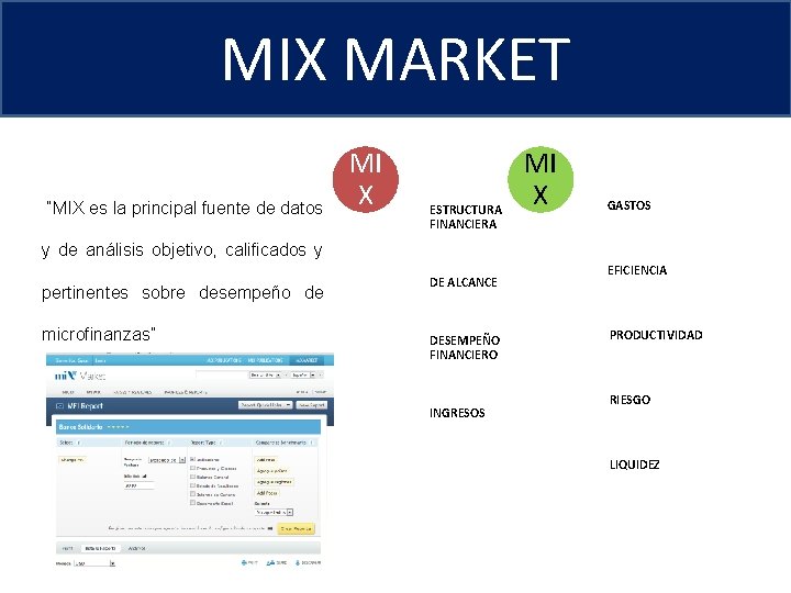 MIX MARKET “MIX es la principal fuente de datos MI X ESTRUCTURA FINANCIERA MI