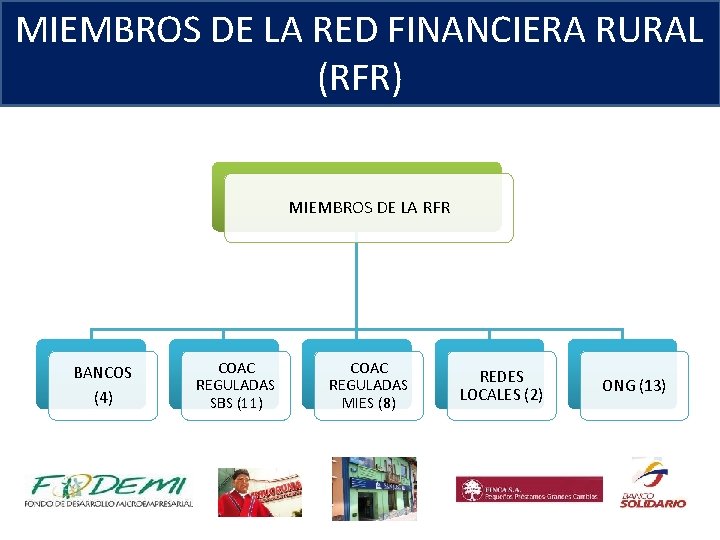 MIEMBROS DE LA RED FINANCIERA RURAL (RFR) MIEMBROS DE LA RFR BANCOS (4) COAC
