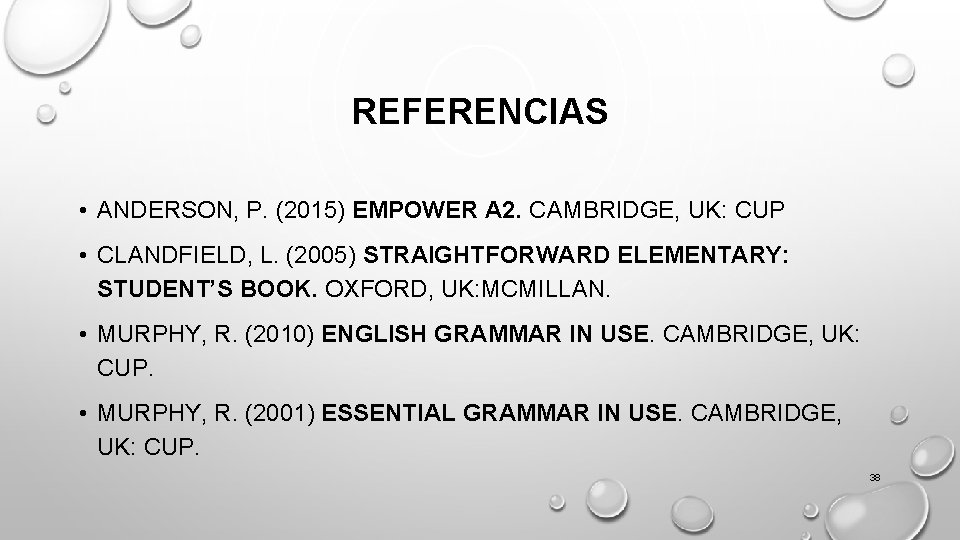 REFERENCIAS • ANDERSON, P. (2015) EMPOWER A 2. CAMBRIDGE, UK: CUP • CLANDFIELD, L.