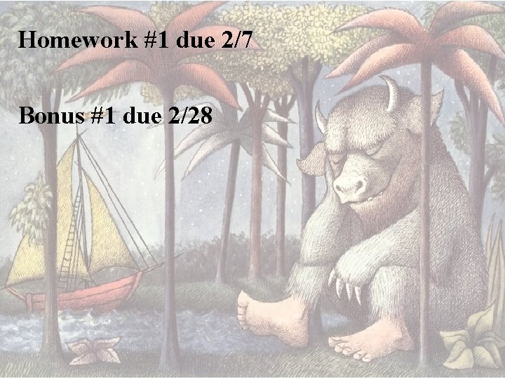 Homework #1 due 2/7 Bonus #1 due 2/28 