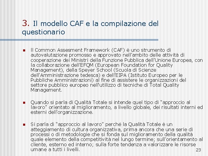 3. Il modello CAF e la compilazione del questionario n ll Common Assesment Framework