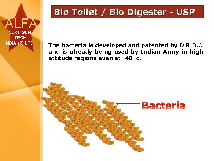 ALFA NEXT GEN TECH INDIA (P) LTD. Bio Toilet / Bio Digester - USP