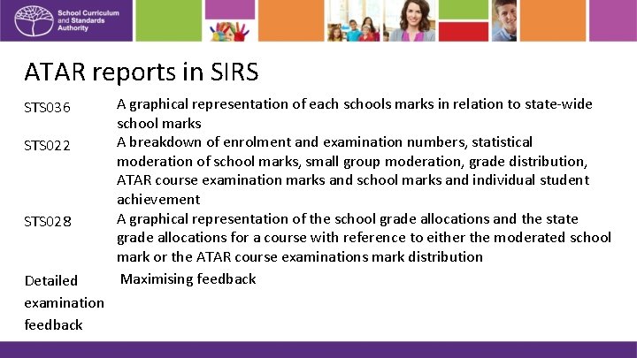 ATAR reports in SIRS STS 036 STS 022 STS 028 Detailed examination feedback A
