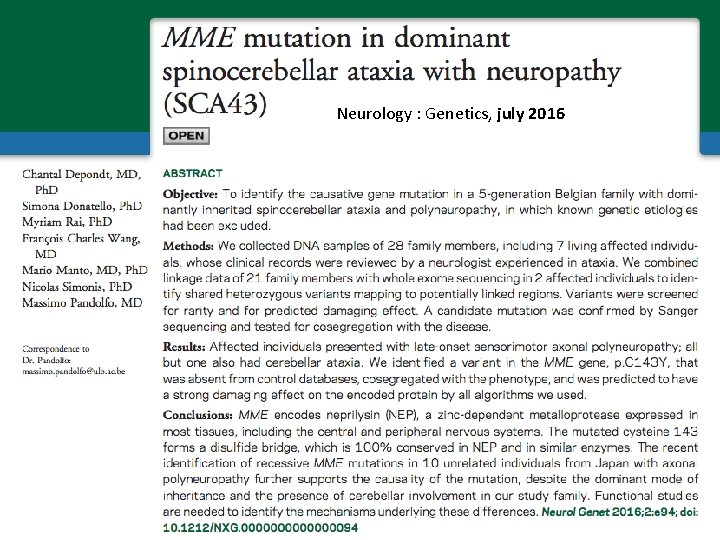 Neurology : Genetics, july 2016 Neurology : Genetics, july 2016