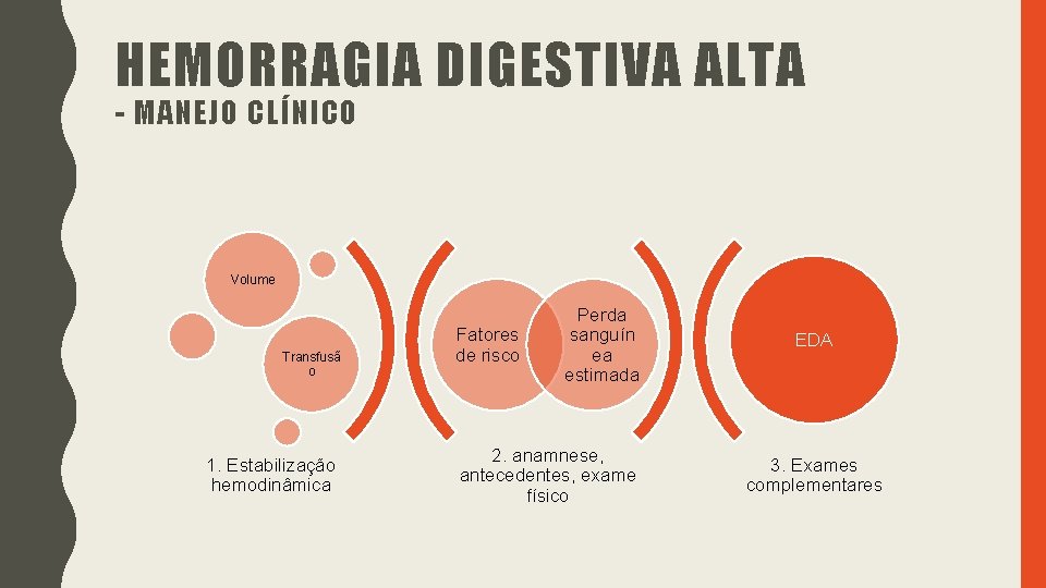 HEMORRAGIA DIGESTIVA ALTA - MANEJO CLÍNICO Volume Transfusã o 1. Estabilização hemodinâmica Fatores de HEMORRAGIA DIGESTIVA ALTA - MANEJO CLÍNICO Volume Transfusã o 1. Estabilização hemodinâmica Fatores de