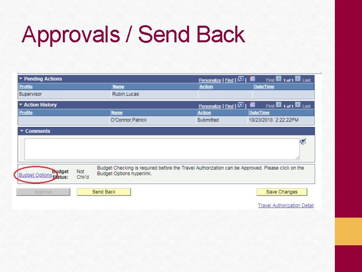 Approvals / Send Back 