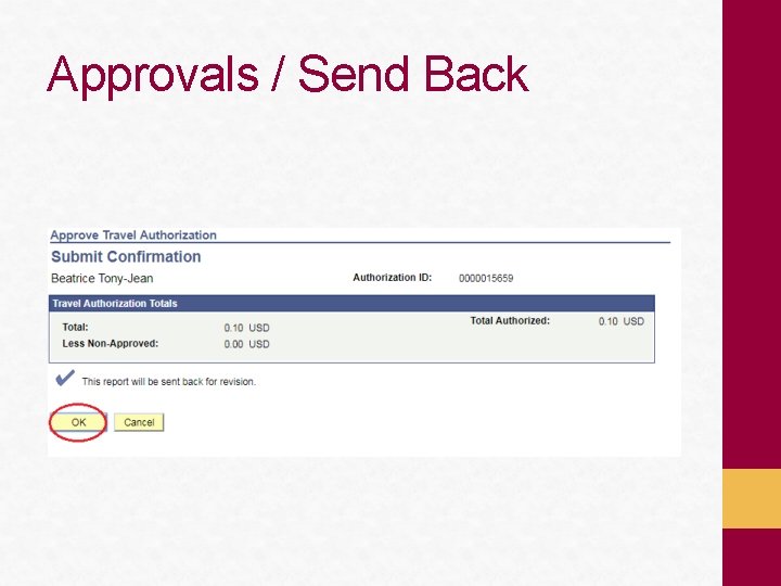 Approvals / Send Back 