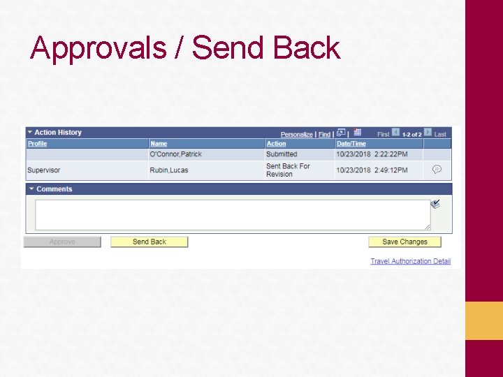 Approvals / Send Back 