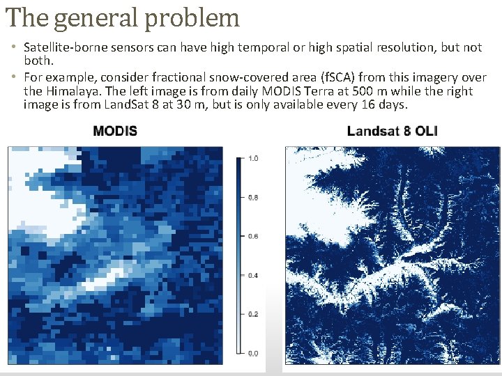 The general problem • Satellite-borne sensors can have high temporal or high spatial resolution,