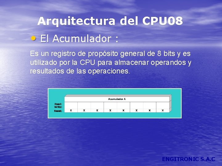 Arquitectura del CPU 08 • El Acumulador : Es un registro de propósito general