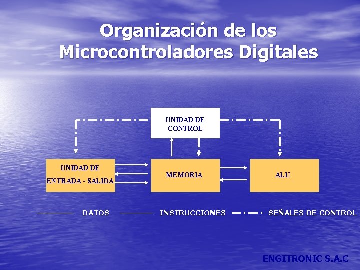 Organización de los Microcontroladores Digitales UNIDAD DE CONTROL UNIDAD DE ENTRADA - SALIDA DATOS