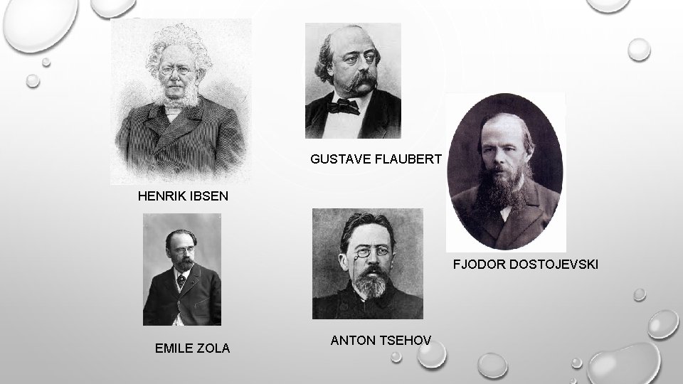 GUSTAVE FLAUBERT HENRIK IBSEN FJODOR DOSTOJEVSKI EMILE ZOLA ANTON TSEHOV 