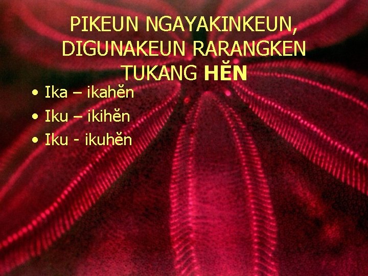 PIKEUN NGAYAKINKEUN, DIGUNAKEUN RARANGKEN TUKANG HĔN • Ika – ikahĕn • Iku – ikihĕn