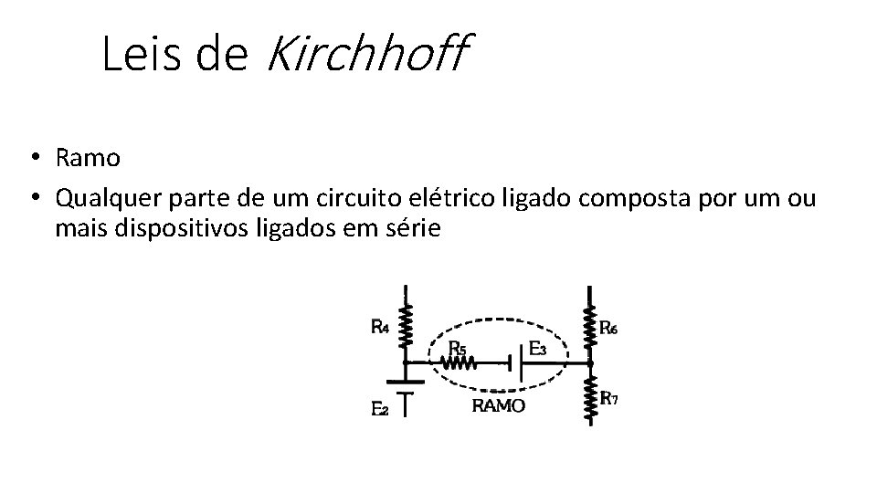 Leis de Kirchhoff • Ramo • Qualquer parte de um circuito elétrico ligado composta