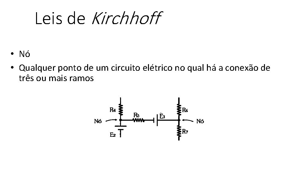Leis de Kirchhoff • Nó • Qualquer ponto de um circuito elétrico no qual