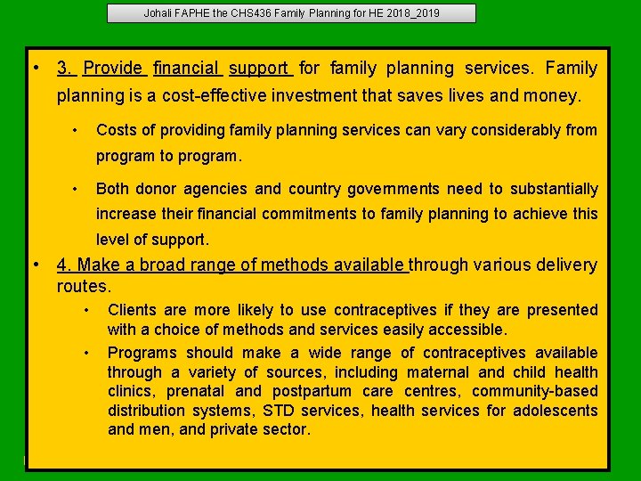 Johali FAPHE the CHS 436 Family Planning for HE 2018_2019 • 3. Provide financial Johali FAPHE the CHS 436 Family Planning for HE 2018_2019 • 3. Provide financial