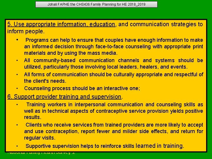 Johali FAPHE the CHS 436 Family Planning for HE 2018_2019 5. Use appropriate information, Johali FAPHE the CHS 436 Family Planning for HE 2018_2019 5. Use appropriate information,