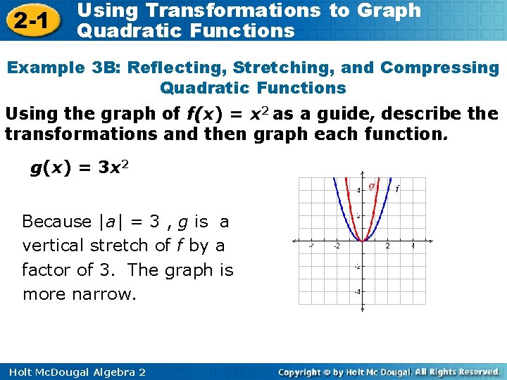 2 -1 Using Transformations to Graph Quadratic Functions Example 3 B: Reflecting, Stretching, and