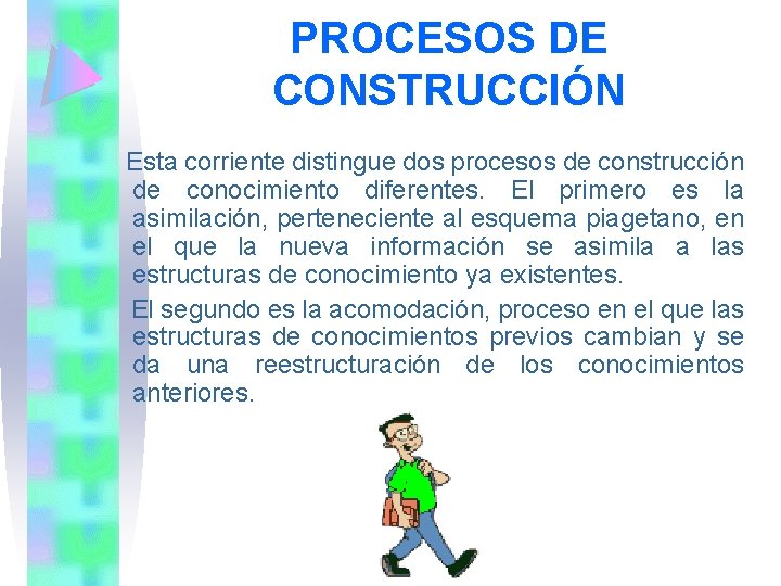 PROCESOS DE CONSTRUCCIÓN Esta corriente distingue dos procesos de construcción de conocimiento diferentes. El