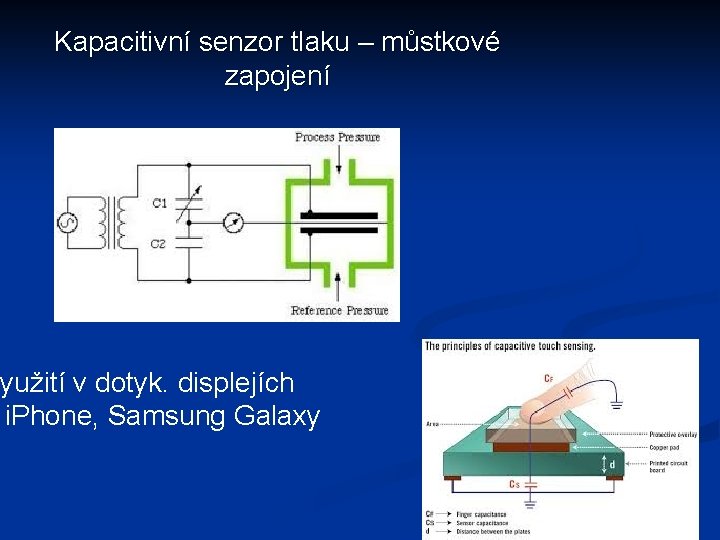 Kapacitivní senzor tlaku – můstkové zapojení Využití v dotyk. displejích i. Phone, Samsung Galaxy