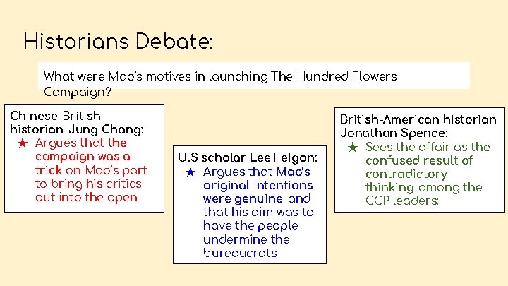 Historians Debate: What were Mao’s motives in launching The Hundred Flowers Campaign? Chinese-British historian