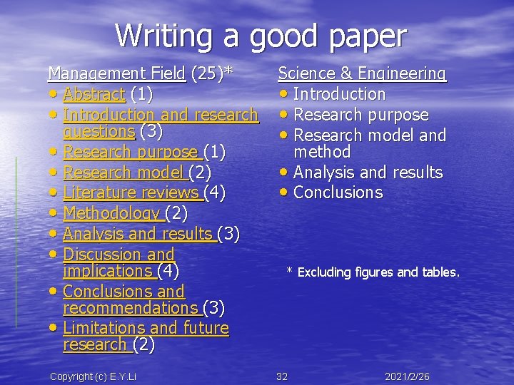 Writing a good paper Management Field (25)* • Abstract (1) • Introduction and research