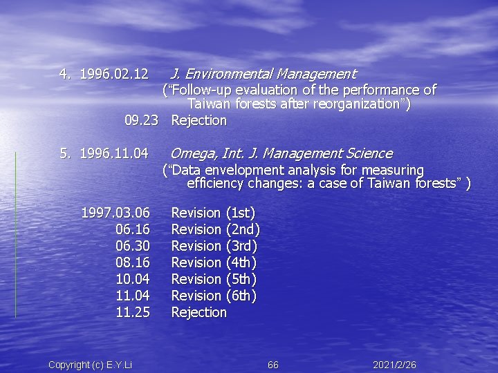 4. 1996. 02. 12 J. Environmental Management 5. 1996. 11. 04 Omega, Int. J.