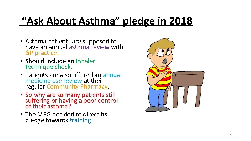 “Ask About Asthma” pledge in 2018 • Asthma patients are supposed to have an