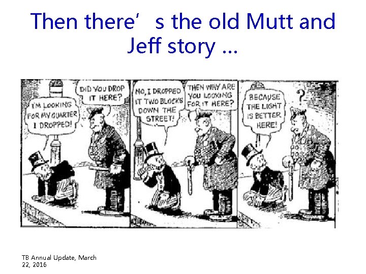 Then there’s the old Mutt and Jeff story … TB Annual Update, March 22, Then there’s the old Mutt and Jeff story … TB Annual Update, March 22,