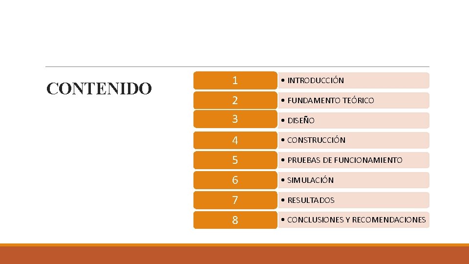 CONTENIDO 1 • INTRODUCCIÓN 2 • FUNDAMENTO TEÓRICO 3 • DISEÑO 4 • CONSTRUCCIÓN CONTENIDO 1 • INTRODUCCIÓN 2 • FUNDAMENTO TEÓRICO 3 • DISEÑO 4 • CONSTRUCCIÓN