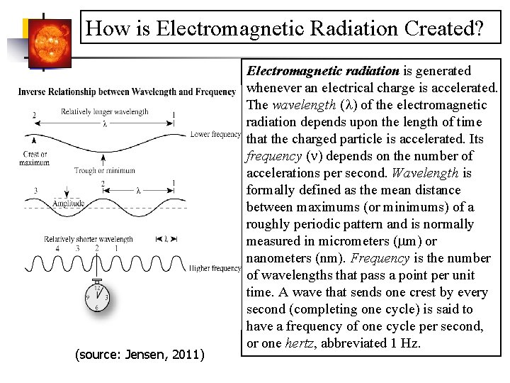 How is Electromagnetic Radiation Created? (source: Jensen, 2011) Electromagnetic radiation is generated whenever an
