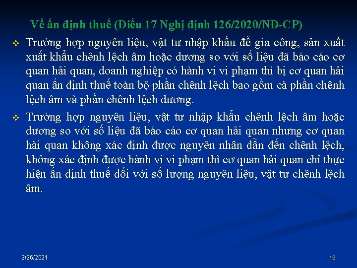 v v Về ấn định thuế (Điều 17 Nghị định 126/2020/NĐ-CP) Trường hợp nguyên