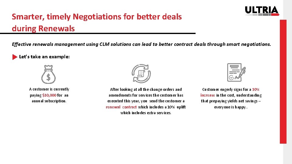 Smarter, timely Negotiations for better deals during Renewals Eﬀective renewals management using CLM solutions