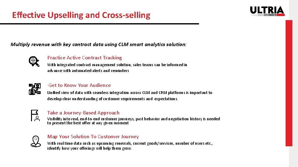 Eﬀective Upselling and Cross-selling Multiply revenue with key contract data using CLM smart analytics