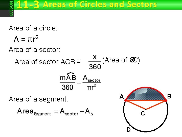 LESSON 11 -3 Areas of Circles and Sectors Area of a circle. A =