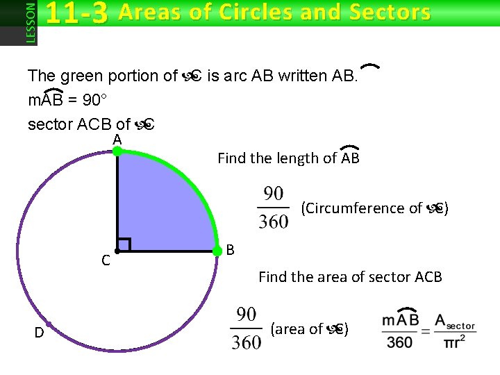 LESSON 11 -3 Areas of Circles and Sectors The green portion of C is
