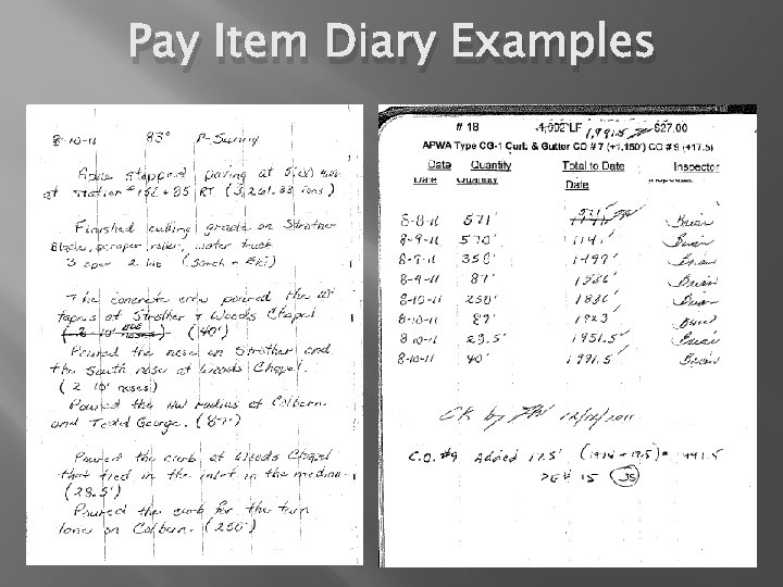Pay Item Diary Examples 