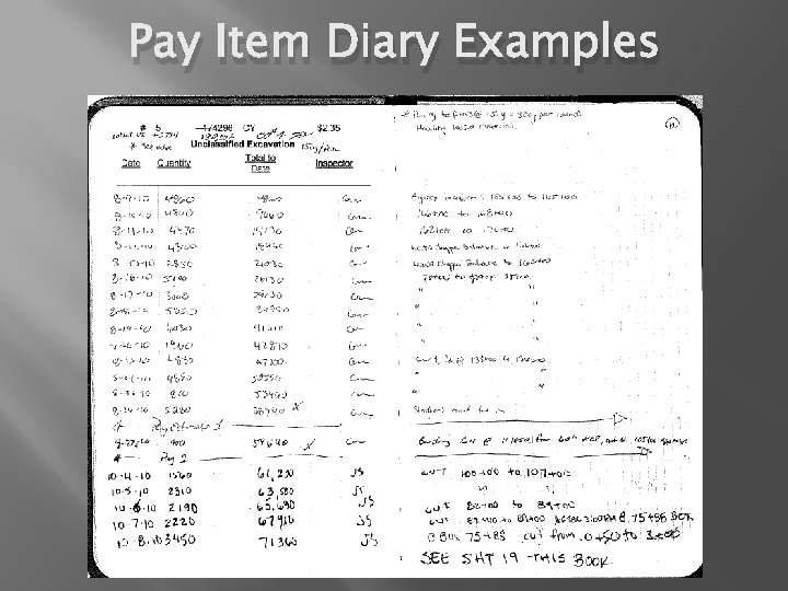 Pay Item Diary Examples 