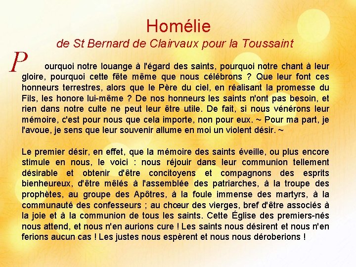 Homélie P de St Bernard de Clairvaux pour la Toussaint ourquoi notre louange à