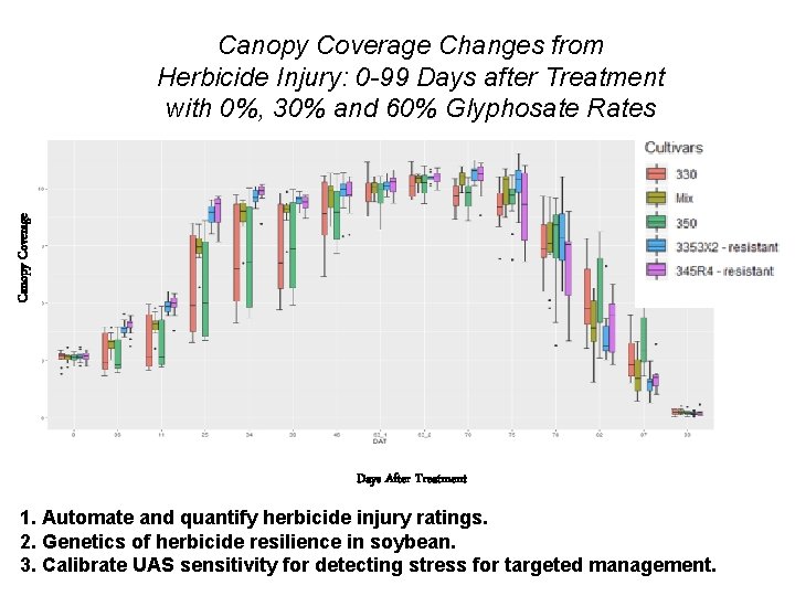 Canopy Coverage Changes from Herbicide Injury: 0 -99 Days after Treatment with 0%, 30%