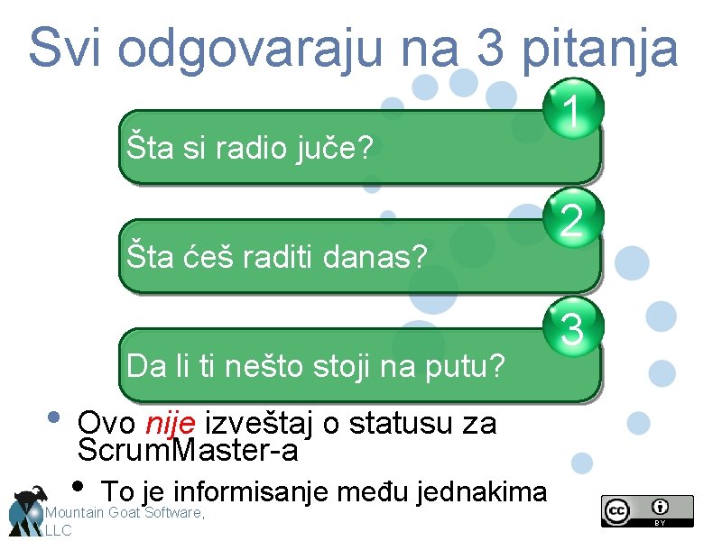 Svi odgovaraju na 3 pitanja Šta si radio juče? Šta ćeš raditi danas? Da