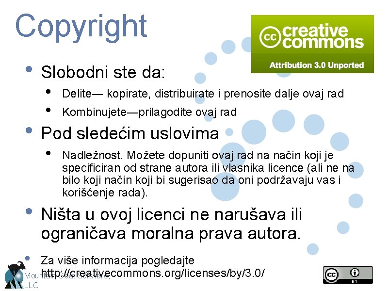 Copyright • Slobodni ste da: • • Delite― kopirate, distribuirate i prenosite dalje ovaj