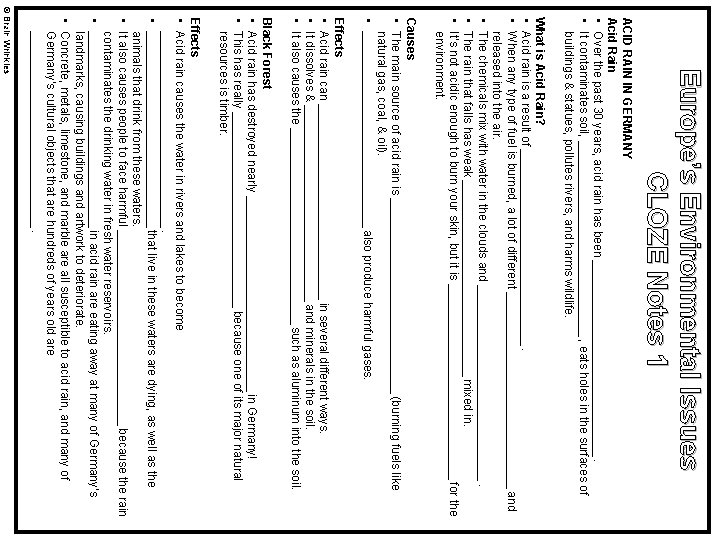 Europe’s Environmental Issues CLOZE Notes 1 ACID RAIN IN GERMANY Acid Rain • Over