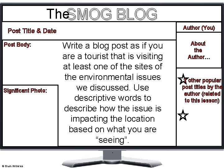 The. SMOG BLOG Author (You) Post Title & Date Post Body: Significant Photo: ©