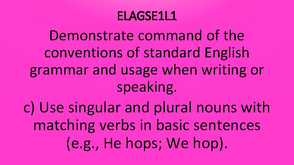 ELAGSE 1 L 1 Demonstrate command of the conventions of standard English grammar and