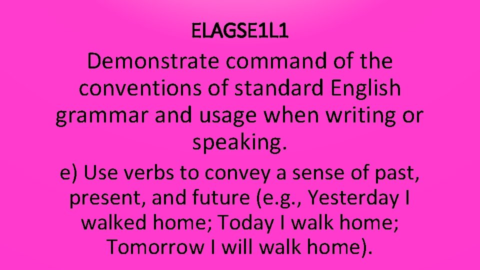 ELAGSE 1 L 1 Demonstrate command of the conventions of standard English grammar and
