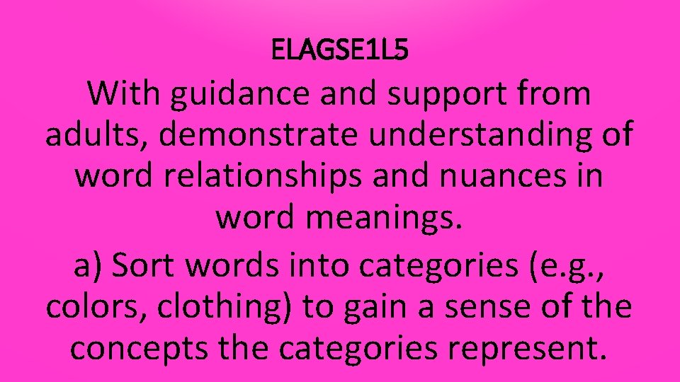 ELAGSE 1 L 5 With guidance and support from adults, demonstrate understanding of word