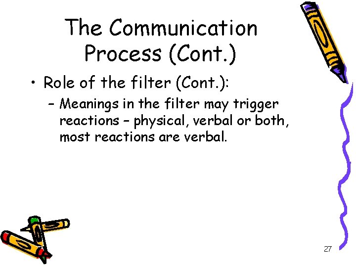 The Communication Process (Cont. ) • Role of the filter (Cont. ): – Meanings
