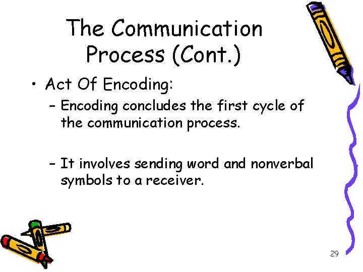 The Communication Process (Cont. ) • Act Of Encoding: – Encoding concludes the first